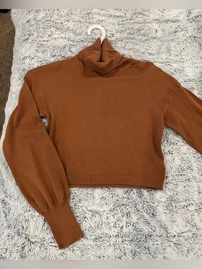 Rust Orange-Brown Cropped Turtleneck Sweater